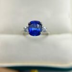 Engagement Ring Blue Sapphire Platinum Ring Three Stone CBJ 02383